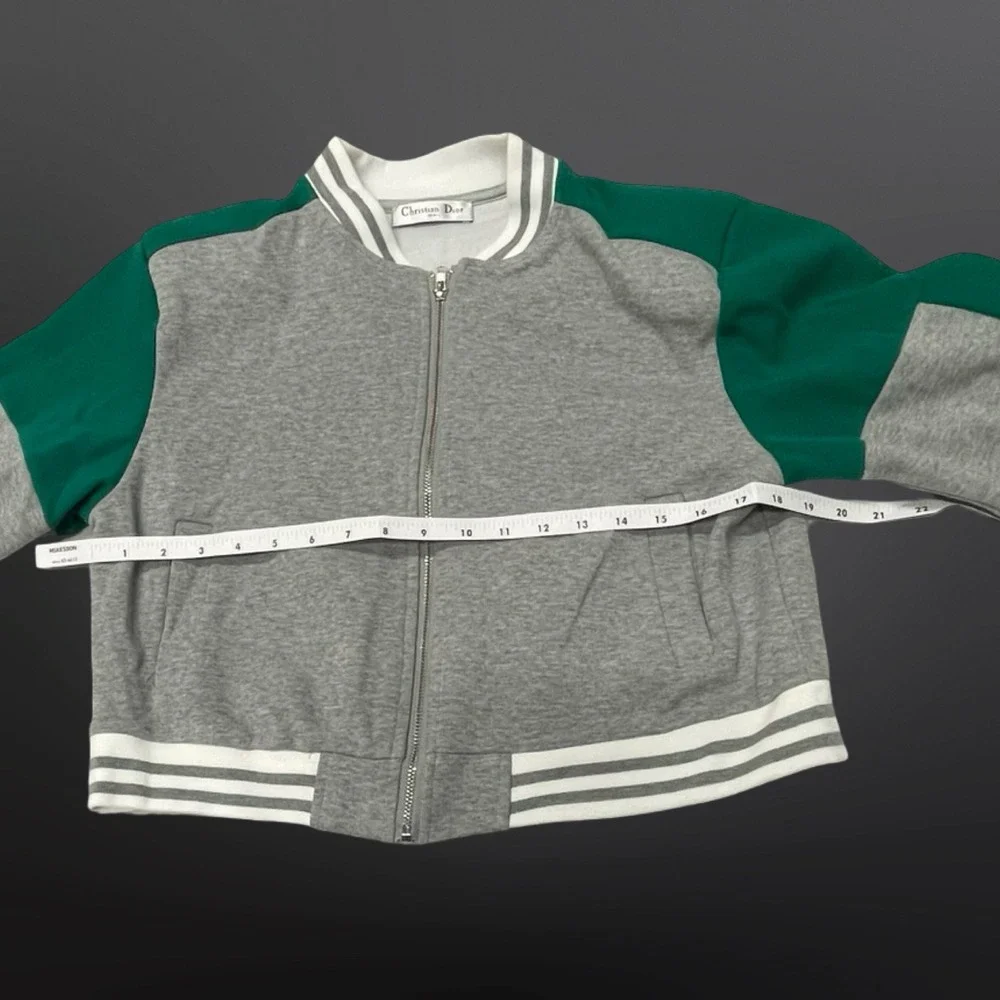 Christian Dior Edmonton Oilers Varsity Bomber Jacket Womens Crop Green‎ Grey L - Picture 7 of 10
